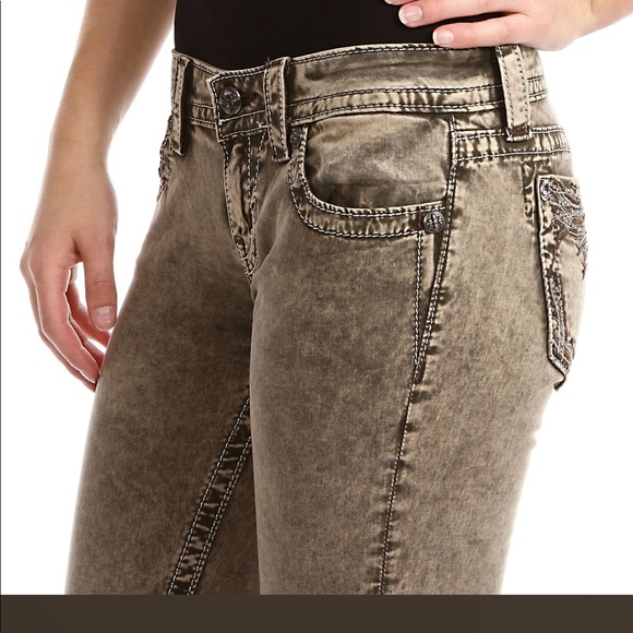 NEW Olive Green Skinny Miss Me Jeans - Picture 2 of 6